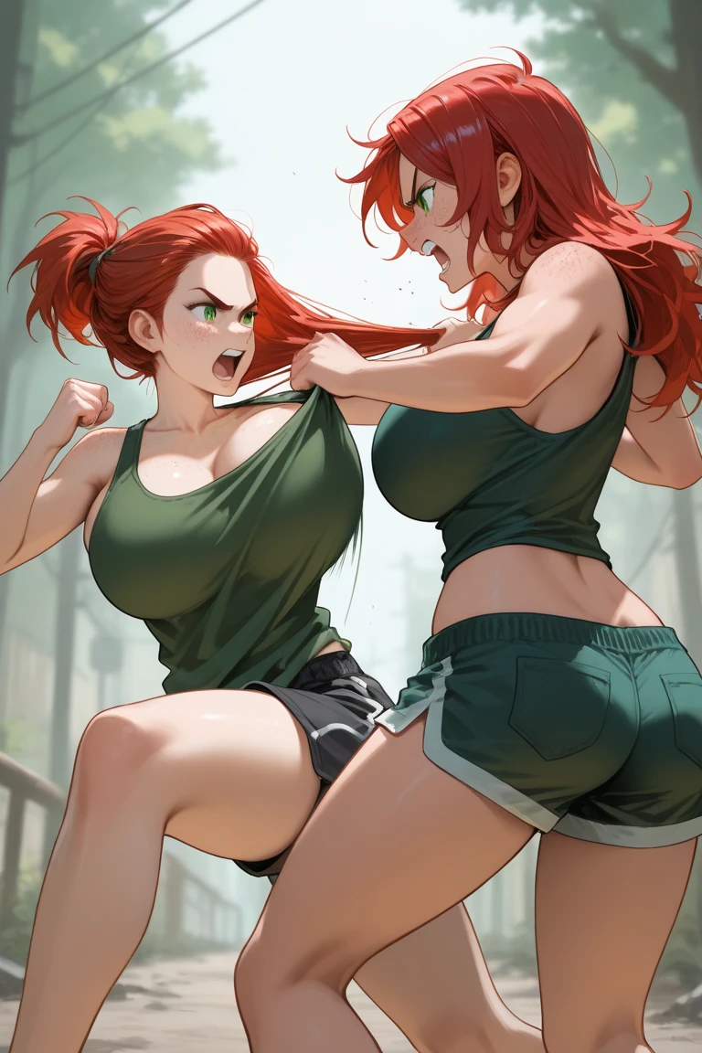 A pale skin Nami + Naruto sexy with tired eyes mel medium hair green eyes,huge muscle veiny bulging veins tatuagem escorpião body,getting insane with power,colossal,maniacal,backshot