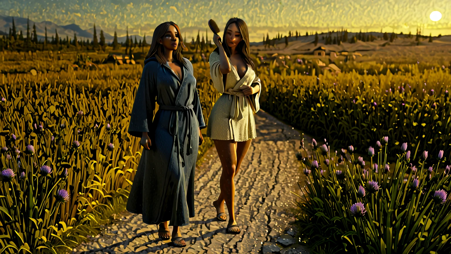 (two subjects)(complex details)(a very high quality,4k,8k,highres,masterpiece:1.2), ultra-detailed, realistic, photorealistic:1.37, HDR, UHD, studio lighting, extreme detail description, professional, vivid colors, bokeh, portraits, landscape, fantasy, sexy, Malaysian, damsel, hijab, sheer, open, translucent dress, big breasts, cute face, unshaved pubic area, pets, kisses, fantasy unicorn, elven glade, moonlight