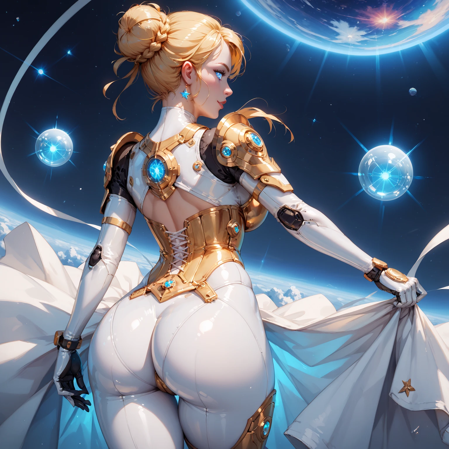fantasy art deco, cinematic color grading, anime style, <lora:EnvySendNoodzXL01:-1>1girl, woman, nude, cameltoe, bombshell hair, deep auburn hair, Braided Chignon, muscular hips, muscular legs, wide hips, narrow waist, abs, medium breasts, albino, (brightly lit interior, in a dank Planetarium:1.3)<lora:EnvyFantasyArtDecoXL01:1>