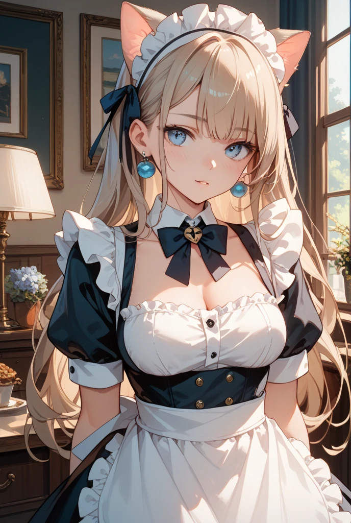 32k, best quality, ultra high res, HDR, UHD, extremely detailed CG, unity 32k wallpaper, bedroom background, (cute succubus), (((maid))), (1gal),