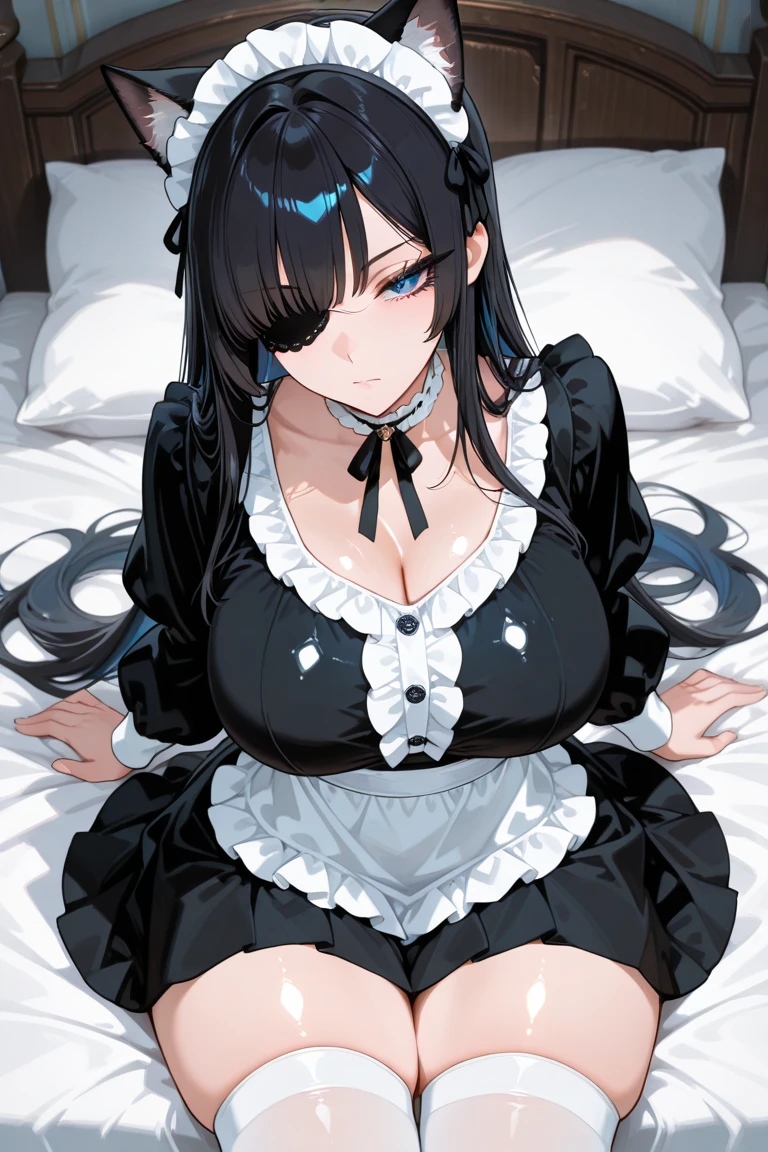 ((最high quality, High resolution, unity 8k wallpaper)), (figure:0.8), (Beautiful eyes:1.6), Highly detailed CG, Night Time, One girl, Black Hair, Large Breasts, hotel, Clear skin, (Hollow Eyes),(masterpiece), wallpaper,high resolution,(窓から夜景が見えるhotel),Intricate details, beautiful, sexly, erotic, Obscene, Noise Reduction,sensuous,Seductive pose,Cute anime face,Dog collar,high quality,Anime Style,sexuell,Shiny Hair,Expressionless,(ラブhotel:1.3,Love bed,Sleep on your back in bed),Cleavage,Emotionless face like a mannequin,Slightly open the mouth,(((Black French maid outfit))),