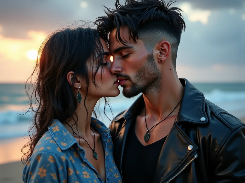 hot girl, kissing a biker