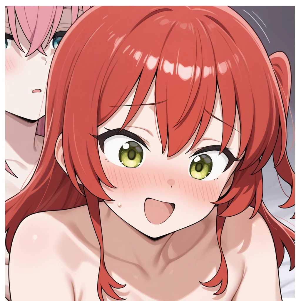 score_9, score_8_up, score_7_up, source_アニメ, Sex, cum shot in pussy, naked, small breasts, dress, 1 boy, 1 girl, woman on top, Concept - better cheek pinching and mouth pull, open your mouth, drooling, squirting, cum in pussy, pose legs spread, Mikan Yuuki To Love Ru