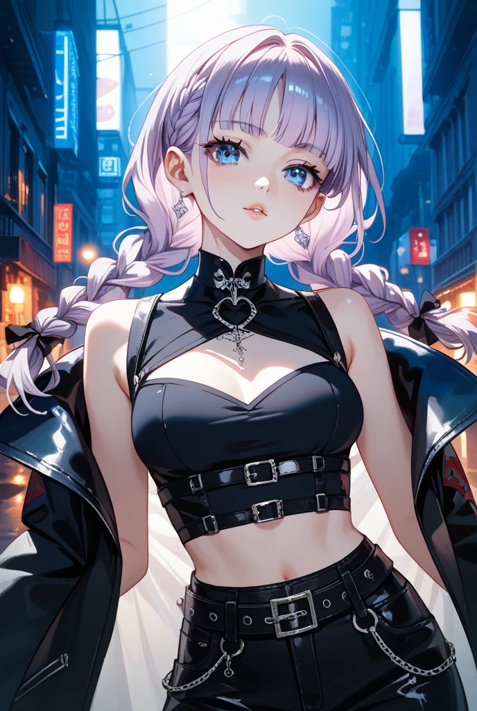 punished:_gray_Crow アイラ:_shine_(punished:_gray_Crow) _Nijisanji、Salome Tenbara、(punished:_gray_Crow) Absurd High Resolution Beret Black_Black Dress_Gloves Black_hat bow tie braids cleavage dress fingerless_Handbags Handbags Hats Huge_with long breasts_I have long hair_sleeve pink_Ribbon Pink_hair shirt side_Braided side locks_Stuffed Animals_Stuffed pork_Toy White_shirt Cyberpunk City