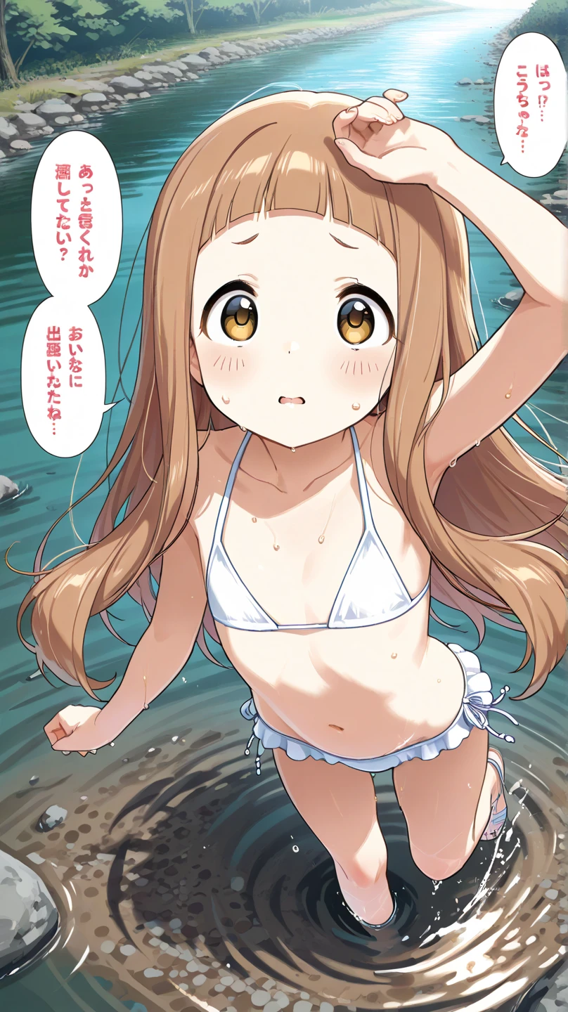 (masterpiece, best quality, highres, photoreaslistic, detailed face, perfect anatomy)), 1girl, ((Silence Suzuka\(umamusume)\)), 17yo, cute,, (((Cute smile, Happy))), (((blush))), (erect nipples), ((puffy nipples)), (nipple stand:1.2), (((areolae))), (solo:1.5), Beautiful face, Beautiful hair, ((((green micro bikini:1.3))), (((((flat chest:1.50))))), (((slim body:1.1))), (Beach), (pubic hair), (Shiny skin), (((full body))),