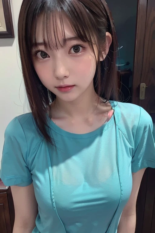 18-year-old、Ultra HD、Ultra-high resolution、Realistic、Sweaty skin、Bob Hair Bob Hair、Transparent nipples、Transparent nipples、、Large Breasts、Selfie