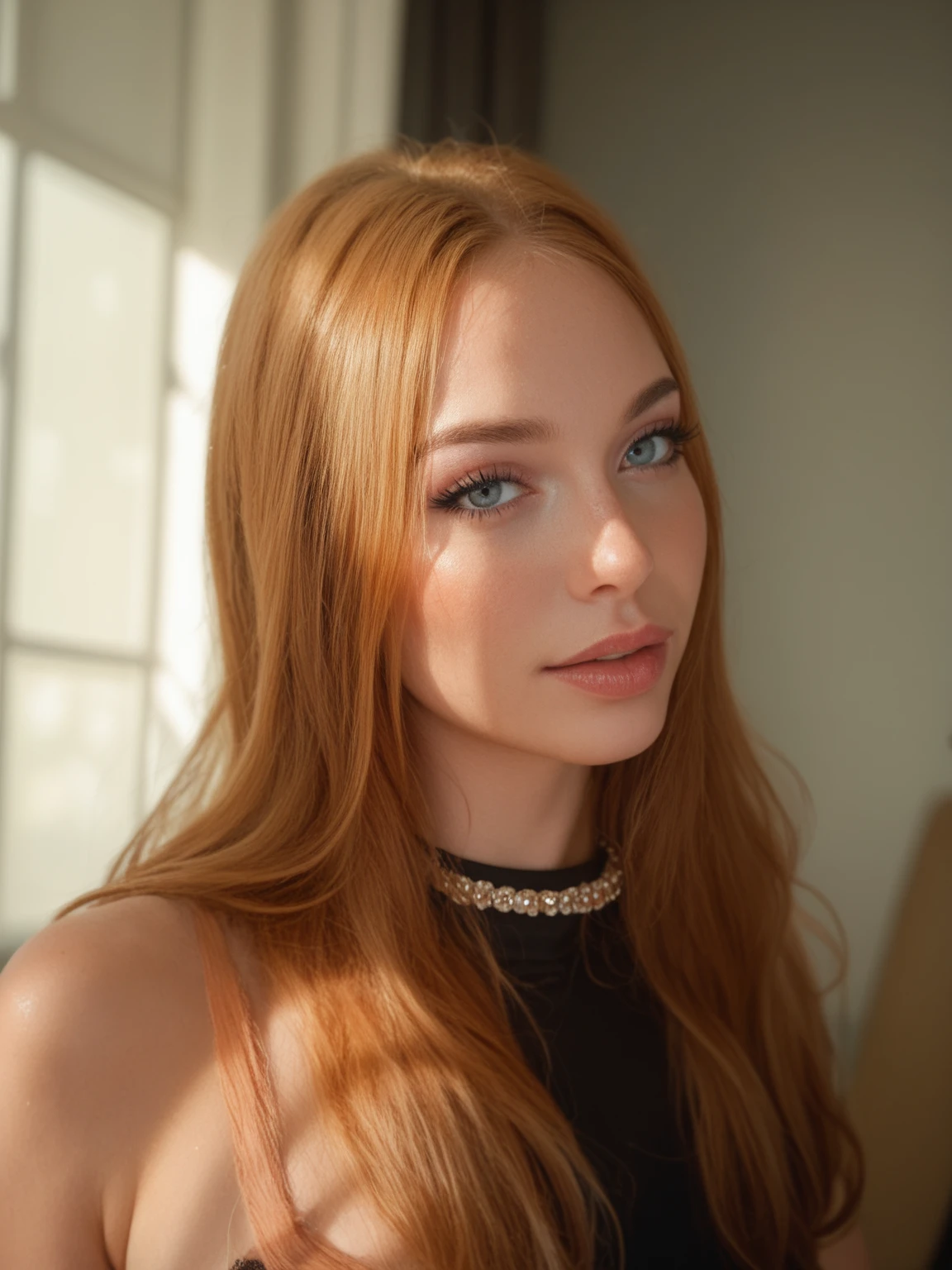 masterpiece, best quality, extremely detailed, hyperrealistic, photorealistic, a beautiful 20s model, in luxurious cafe, raising fist, ivory boat neck t-shirt:1.2, ultra detailed face, messy hair, blonde hair, pale skin, busty breasts, warm smile:1.1, perfect hands