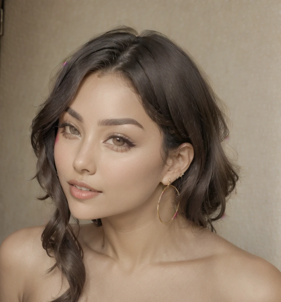 Photo portrait du skidi-6500, belle femme chignon upsweet discothèque assis au bar, 8k, cheveux bruns,Coupe de cheveux bouclée, visage mixte asiatique, yeux bruns, porter des vêtements noirs, arrière-plan flou, Lumière douce, oreilles, beau visage, visage mignon, couleur de cheveux brillante, coloré, ambiance discothèque, Chambre très sombre, Sinueuse, Peau détaillée, visage détaillé, face à la caméra