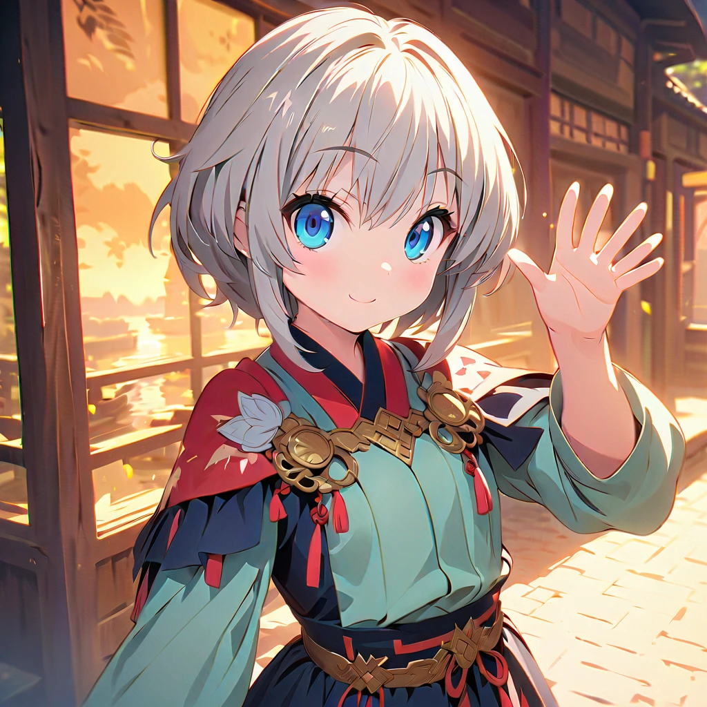 Highest quality, masterpiece, High resolution, alone, {Mount Hiei_Fleet Collection:1.15}, オレンジ色hair, hairband, headgear, Non-traditional_Shrine maiden, smile, green_eye, Inverted up_hair, smile, One Girl, dependent_sleeve, green_skirt, Plaid, Plaid_skirt, ribbon-trimmed_sleeve, ribbon_trim, skirt, Office Background, 