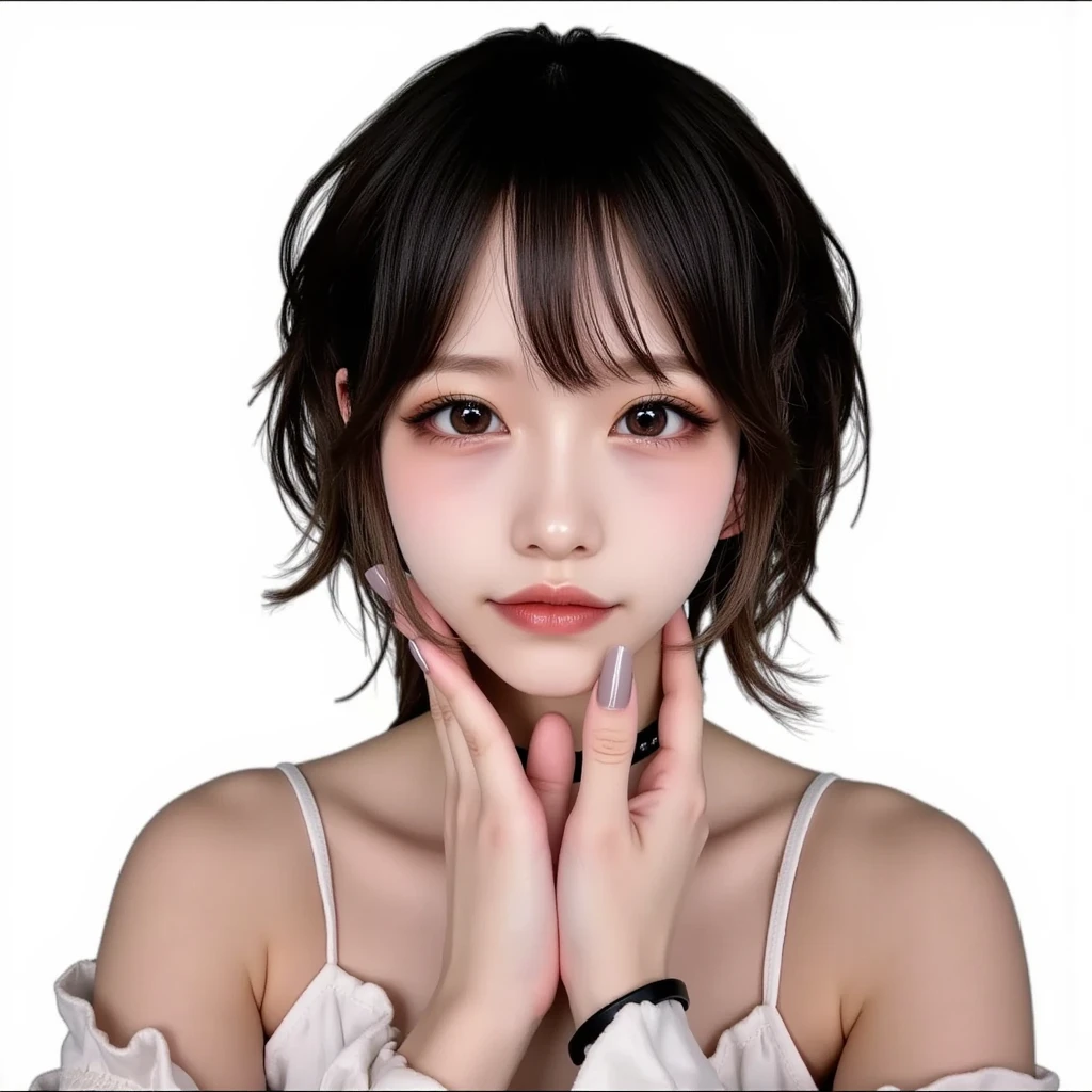 Surreal、A masterpiece of delicate and detailed line drawing、Highest quality、Highest quality、(One Woman、16 years old、(Black Hair、Hime cut, short hair:1.2)、(Natural Makeup、Eyelash extensions、Draw eyelashes sharply、Eyebrows are thin and short、Deep orange blush:1.1)、(Spaced out、Looks sleepy、Open your mouth、cheeks turn a little red:1.2)、(Simple black hair accessories、Completely naked:1.3))、Dark Rose Gardens、Purple Rose、(Blur the background:1.3)、(Top view of the subject:1.1)、Photo from thigh up