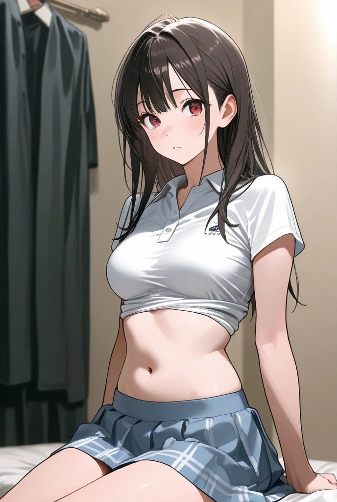 akaneyoshizawa, akane yoshizawa, black hair, ponytail, (green eyes:1.5), swept bangs, long hair,
BREAK wearing hat, plaid, underboob, elbow gloves, plaid skirt, thighhighs, navel,
BREAK indoors, classroom,
BREAK looking at viewer, (cowboy shot:1.5),standing, leaning forward, arms behind back
BREAK (masterpiece:1.2), best quality, high resolution,NSFW ,unity 8k wallpaper, (illustration:0.8), (beautiful detailed eyes:1.6), extremely detailed face, perfect lighting, extremely detailed CG, (perfect hands, perfect anatomy),