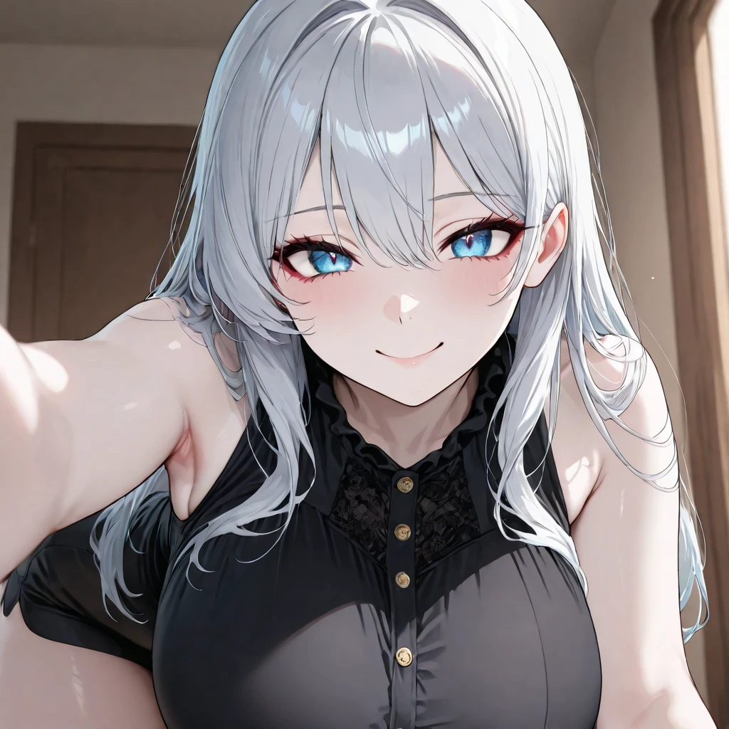 Close-up of a woman with grey hair and a black scarf, Portraits by Jan J., pixiv Contest Winner, Fantasy art, White-haired God, Beautiful character drawings, artwork in the style of Gwaiz, The sharp gaze of the Yuki-onna, Gwaiz, White long hair, of long white hair, Flowing hair and long robes
