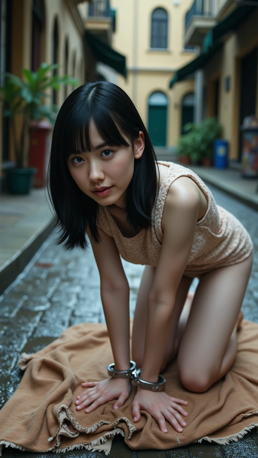 (8K), (highest quality: 1.2), (realistic), (realistic: 1.37), ultra high resolution、Japan slums、Good friends naked 、Dirty 15 year old beautiful girl、Visiting a gynecologist and spreading her legs to show her vagina