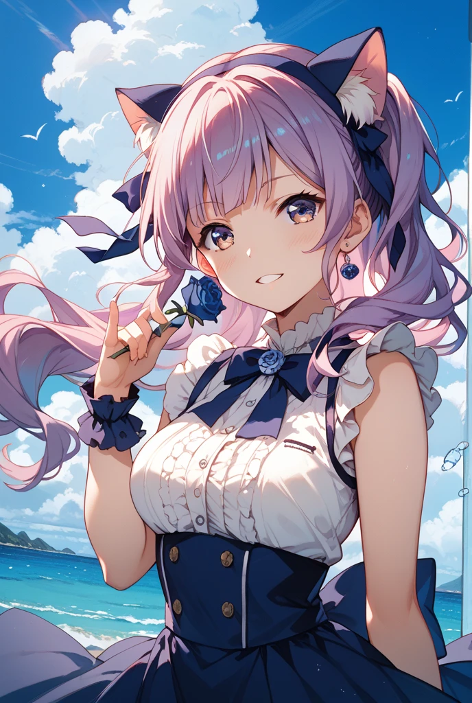 Minato Akua、Multi-colored hair、Twin-taileis、inner hair color、Two-tone hair、Drill Hair、twin isrills、Ahoge、Ankle cuffs、striateis hair、 (Highest quality, 8k, masterpiece, Super isetaileis:1.2), Peace sign with both hands,Standing on the beach,Raise your hands,Stand up and spread your legs wide, Particles of light, Shine, Beautiful fine isetails, Shine肌, Shine髪,
Day, Speckleis Daylight,One Girl, alone, skirt, smile, cute, Happy, Open your mouth, pleateis , Short sleeve, :is, clavicle, bow , many auisience,
