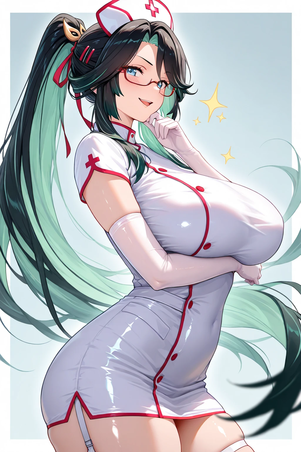, Hatsune Miku, cameltoe, blush, cleavage,glowing aura, natural light, masterpiece, glossy skin, juicy lips ,cute, kawaii, adorable, reaching up, adult, cuddle, kawaii clothes,random ,sexy, hot, , bonfie, cleavage, evil, purple latex, fishnets,hand reaching towards viewer, hand out, arm our, puckered lips, juicy lips, bimbo, hour glass, short brown hair, red eyes, evil, white tight dress,metal buttons, huge syringe , white thigh highs with bullets around thighs, garter belt, bending over , big sagging tits, long hair, from below, ((white dress))