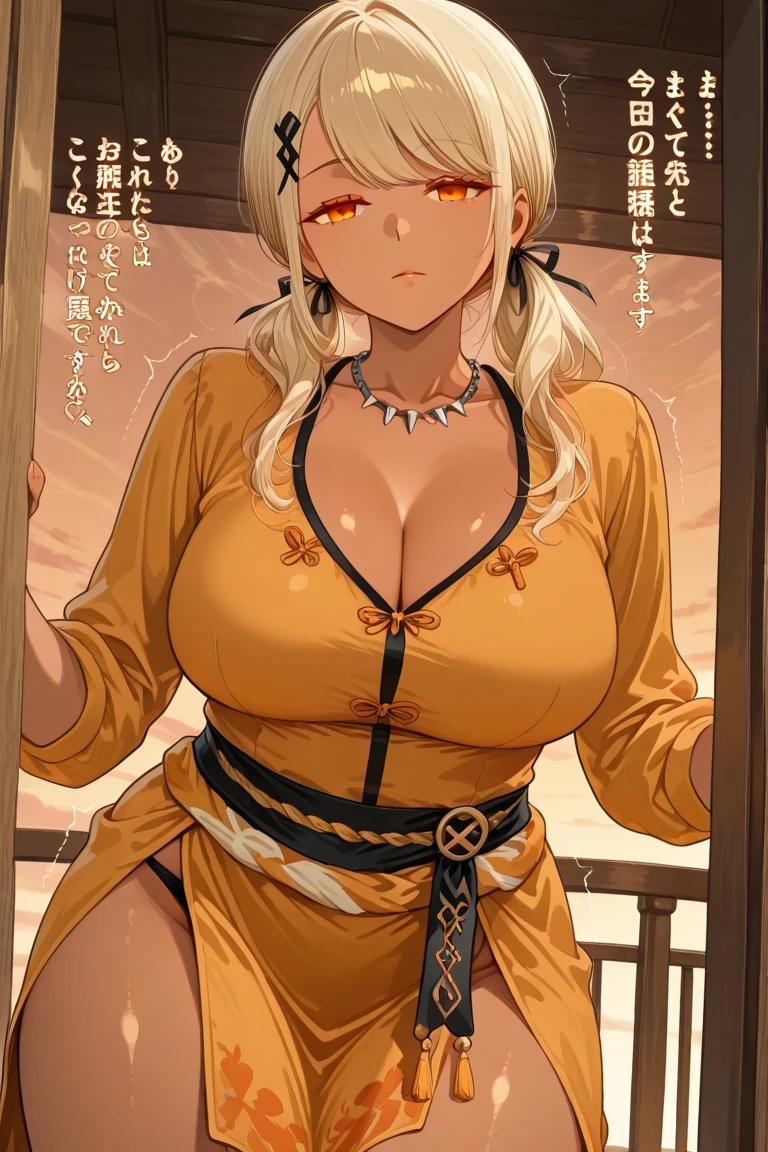 (squatting),(In the onsen),((golden tattoo covering body:1.4)),flower ribbon,(golden hair),Detailed face details,(thick body: 1.4), (Curvy:1.35),Curvy physique, naked, penis grande, show penis