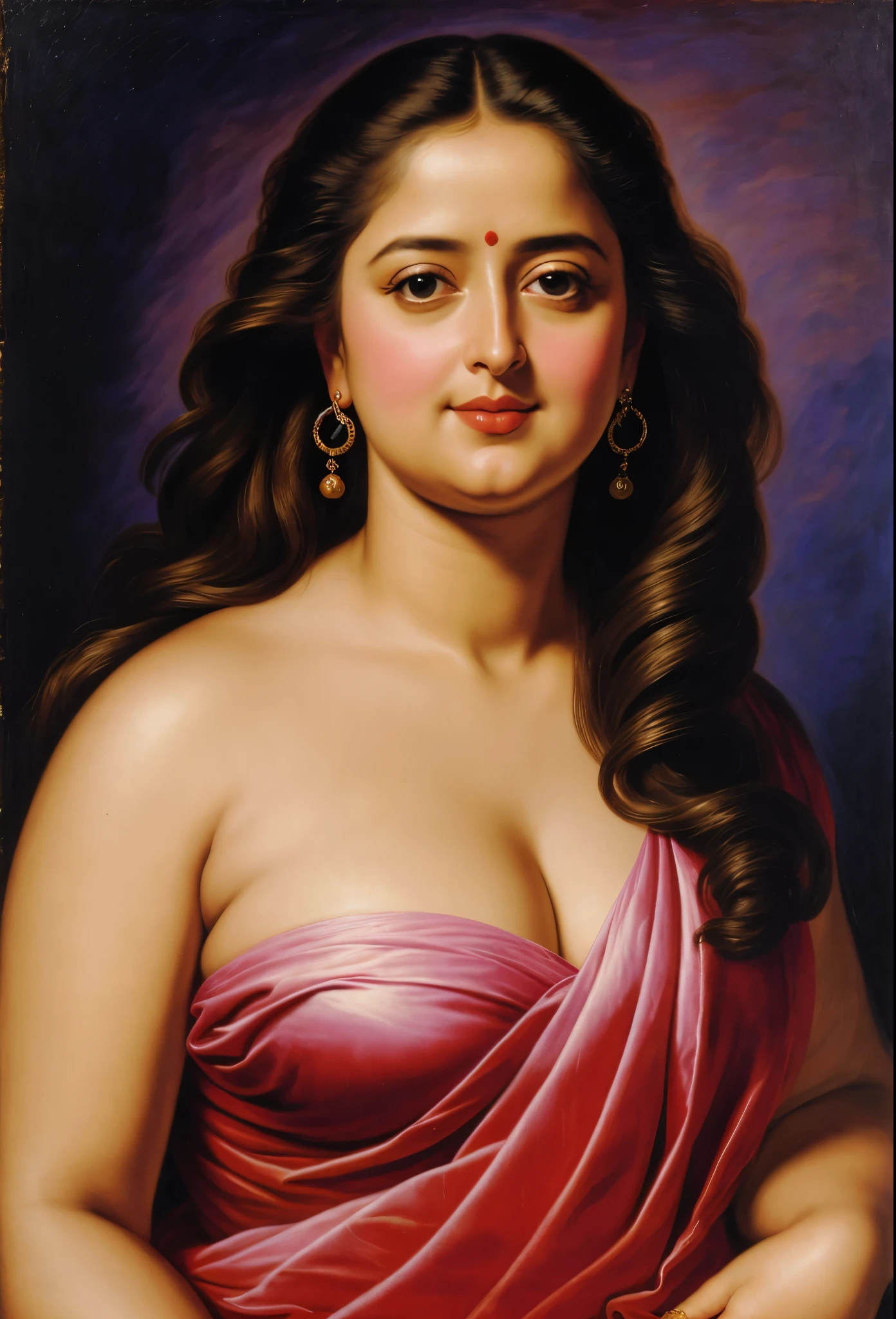 Looks like Anushka Shetty, (solo), middle aged woman, Masterpiece, Best quality, high clarity eyes, beautifully styled hair, curvy, sexy navel folds, feminine curve, motherly figure, critically flawless,sharp picture, Full portrait, High pixels, perfect face, perfect eyes, beautiful face, perfect hands,perfect fingers, in Peter Paul Rubens style, by Peter Paul Rubens, baroque style, acrylic on canvas, highly detailed, description: "Create a nymph inspired by the tales of Greek or Roman mythology, embodying the essence of a natural element or location, and possessing a unique ability or trait that sets her apart.", beautiful nature in the background, Brilliant colors,