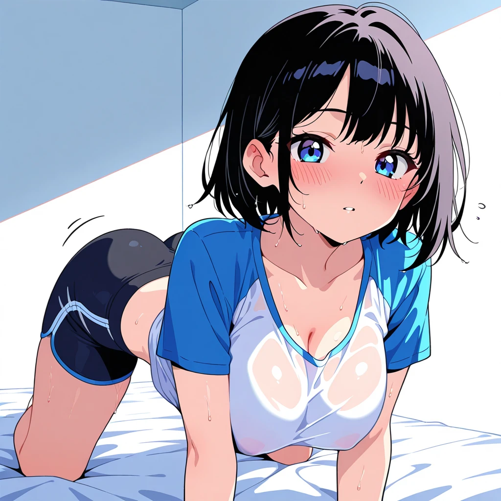 ((Girl having intense vaginal sex with man:1.3)), Anime One Girl, Haruka Pokemon, Brown Hair, short hair, Blue eyes, Big Breasts, Chest cleavage, Bounce, 胸がゆ揺れてる, 胸が揺れてる, Thighs, indoor, 32K,Super detailed,Ultra-detailed, White gym clothes,Navy Blue Bloomers, Black knee socks, My chest is shaking wildly, whole body, , {{A Pokemon trainer sees ハルカ passing by and has Metamon transform into an adult ハルカ and engage in intense vaginal sex with her.}}, Intense piston movement between a man's legs, NSFW