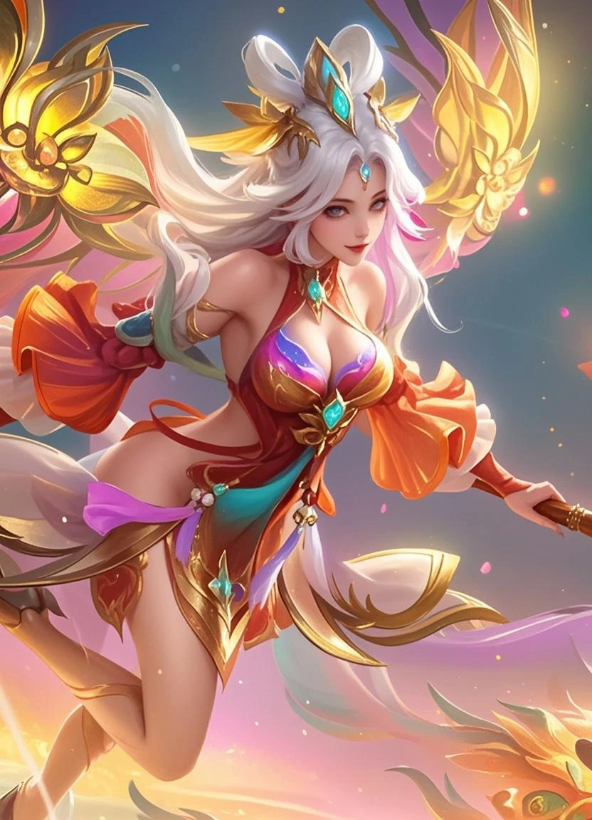 Korean, masterpiece, best quality, high quality, extremely detailed CG unity 8k wallpaper, (realistic, Photo real: 1.3), (RAW photo: 1.2), Woman body set medium breasts, exposed breasts, full and natural breasts, crisp breasts, tender white complexion, straight buttocks, (transparent tong), surreal, 8K, original photo, film grain, super high resolution, super detail, tall, very clear face, slender long legs, a pair of snow-white slender beautiful legs, like ivory carved jade legs, perfect proportion and length, stunning face, melon seed face, qiong nose cherry lips, eyebrows picturesque, amorous, charming, slender and slender waist, close-up of a woman in gold and white clothing, super detailed rendering, 3 D rendering character art 8 K, complex white and gold armor, full samurai armor fox, high detail iconic character, 8K rendering, octane rendering, octane rendering, super detail octane rendering, super detailed octane rendering, super detailed 3 d rendering, futuristic style fox demon --auto --s2