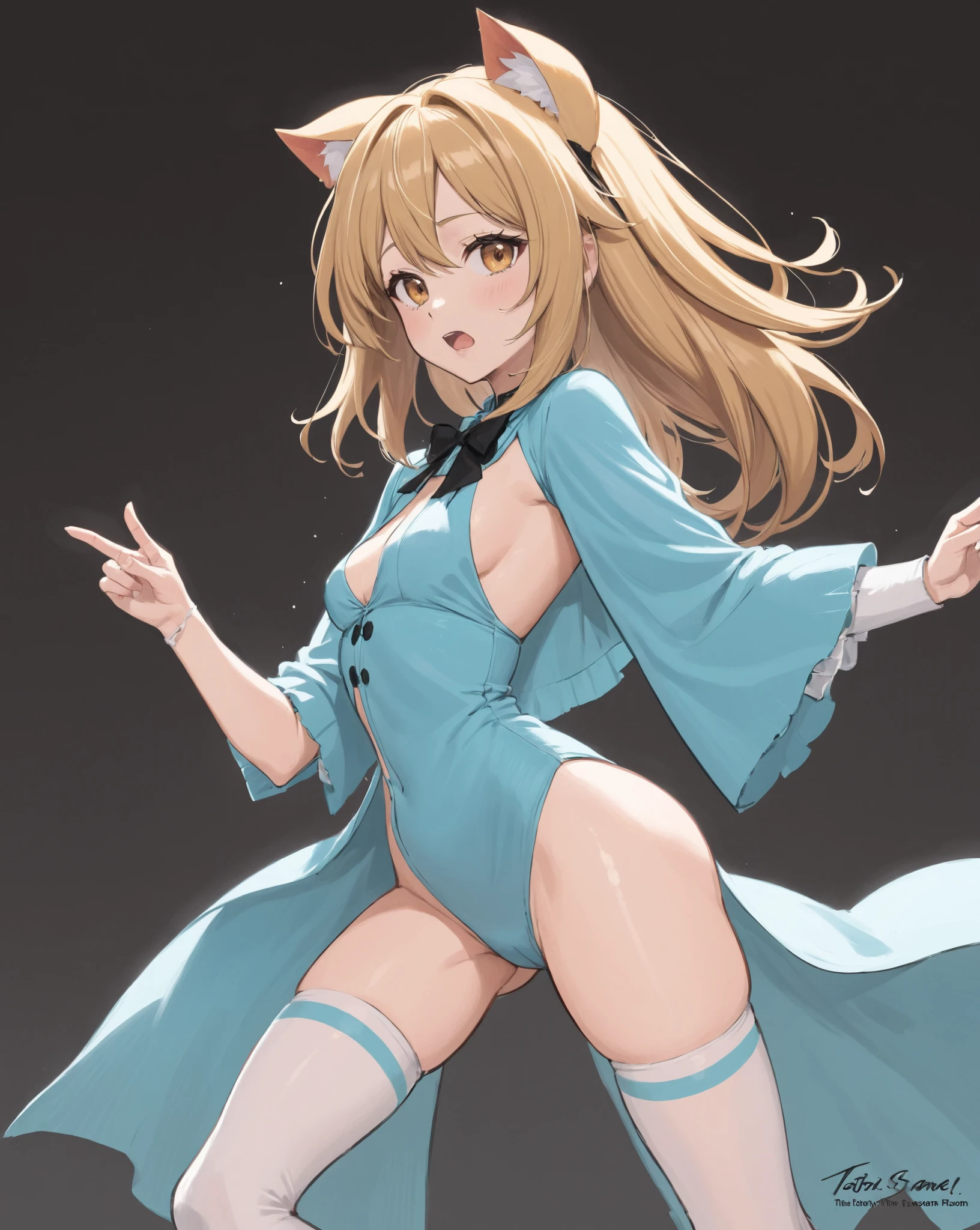 Kirino has long dyed light brown hair and blue eyes. It has a small tiger-like tooth that can often be seen when it opens its mouth. Su largo cabello forma dos franjas que se enroscan hacia su cara y tiene dos franjas que apuntan hacia afuera, con dos largos mechones sueltos a cada lado de su cara. Ella prefiere dejar su cabello suelto, pero usa dos pinzas para el cabello para asegurar las franjas de cabello en su frente. El resto llega a su cintura. She is more or less tall and has a well-proportioned body and long legs..., Atractiva, shigh definition, gran detalle, gran calidad, 8k, hermosa, fondo estrellado, Pose Atractiva, pose sexi, Beautiful design, mejor calidad, obra maestra