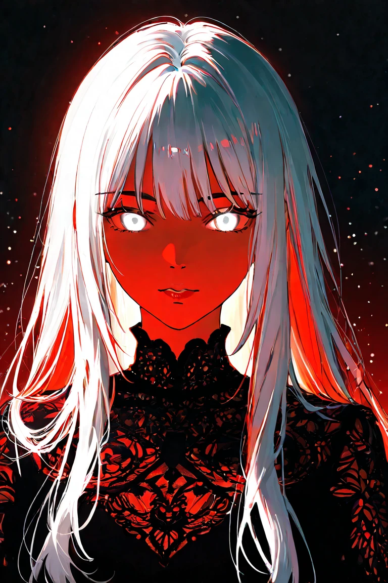 <lora:glowart_v2:1.0>, (glowart:1.0), (glowing, sketch, drawing:1.0),  breasts, cleavage, dark skin, electricity, golem, hair ornament, monster girl, red eyes, white hair