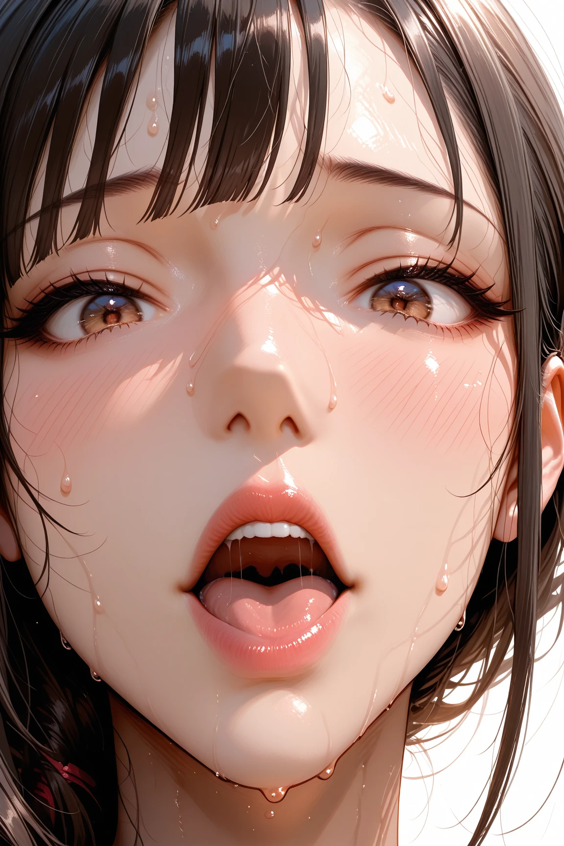 (nsfw:1.2), (((HHH))), a precious special eroticism porn scene, Express all her emphasized feelings through her facial expressions and posing,
perfect full color, ultra masterpiece, ultra high quality, photorealistic:1.3, ultra high resolution, described in ultra fine detail down to the minutiae, sharp, clearly, textured, depth of field, professional composition and lighting, (close-up shot), from below,
sexy, sensuous, erotic, eros, horny, sexually aroused, craving:1.1, (panting), messy, loose, sticky slimy, (raw), shiny, glaring,
top grade flashy:1.1 virgin killer courtesan, (looking up and (enraptured:1.1 rapt:1.1 (half-open)) bedroom eyes to downward camera view)),
wearing wrinkled ((bright colors (shiny satin) perverted:1.2 pajamas)), skindentation, Wedgie, erect nipples,
beautiful sexy face, detailed mouth:1.1, detailed too shiny lips:1.1, large firm breasts, oily wet translucent skin, messy loose ((updo)) with side-swept bangs hair, gold simple necklace earrings,
((blush)), (((sweat))), a little particle sweat drops, (((steam))), ((sigh)), ((((drooling)))), (((((ecstasy))))), ((((orgasm)))), (((ahegao))), ((((cum on body)))),
ecstatic attentive escort service, energetically, ((blissful:1.5 ecstatic expression:1.1)), oral vagina, Drooling slimy tongue, She took a libido booster and her sexual energy has increased, Give me her special H service that captivates boys, Anyway she is a very intense pervert,