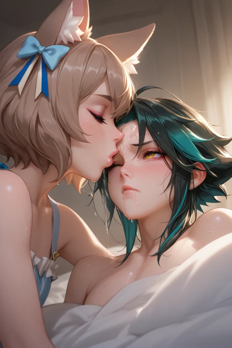 masterpiece, best quality, hentai 69(sex position) ,1girl, (mature female:1.5), oral, 1boy, fellatio, hetero, 69, penis, fellatio solo focus, gathers, mature female,green eyes,green hair
