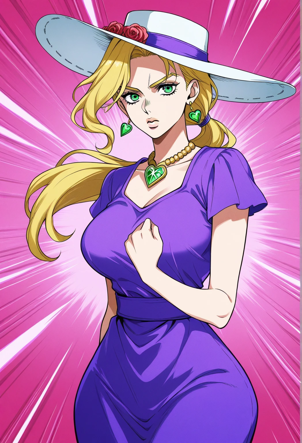 (melhor qualidade,alto,Parte Mestre:1.2),1Mulher,curvado,Seios enormes,Costas largas,irritado,cabelos loiros cacheados exuberantes, olhos cor-de-rosa vibrantes, pink lips, vestido preto curto apertado com decote largo, comportamento provocativo e maduro, in the mansion