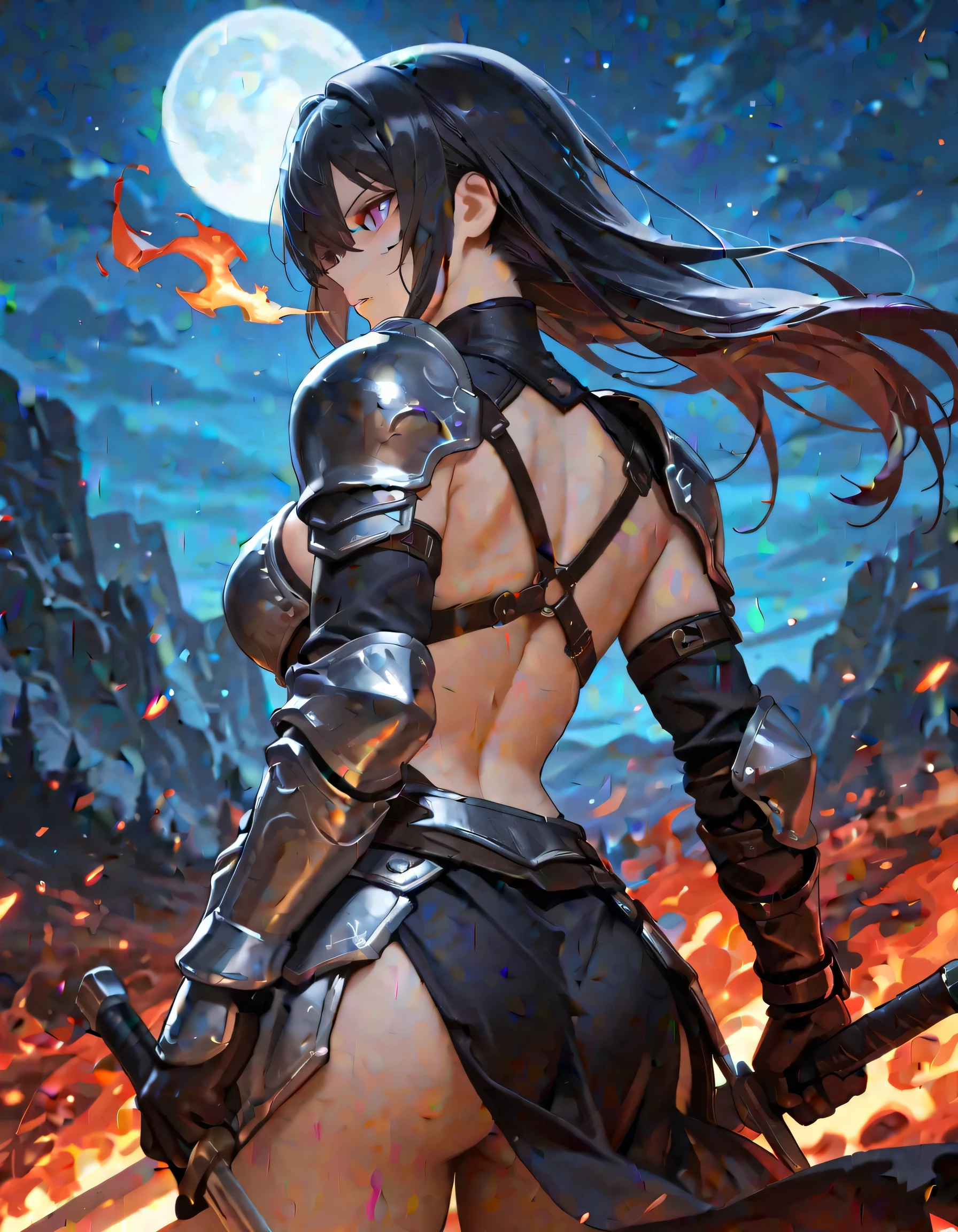 Japanese anime style. woman. she wears armor she is on all fours. mini skirt. sticking out her ass. from below. --auto --s2