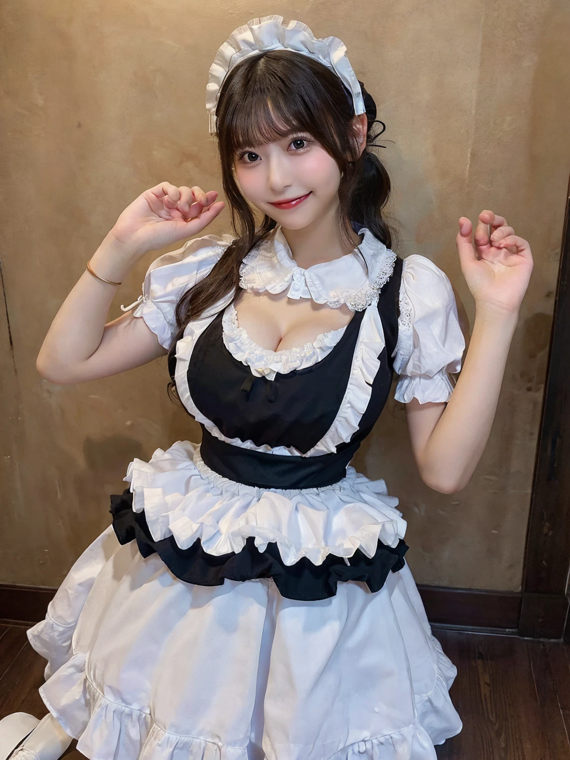 (Masterpiece) , (Best Quality) , (Reality: 1.3) , Realistic, Maid costume, mouth open with liquid flowing, face flushed