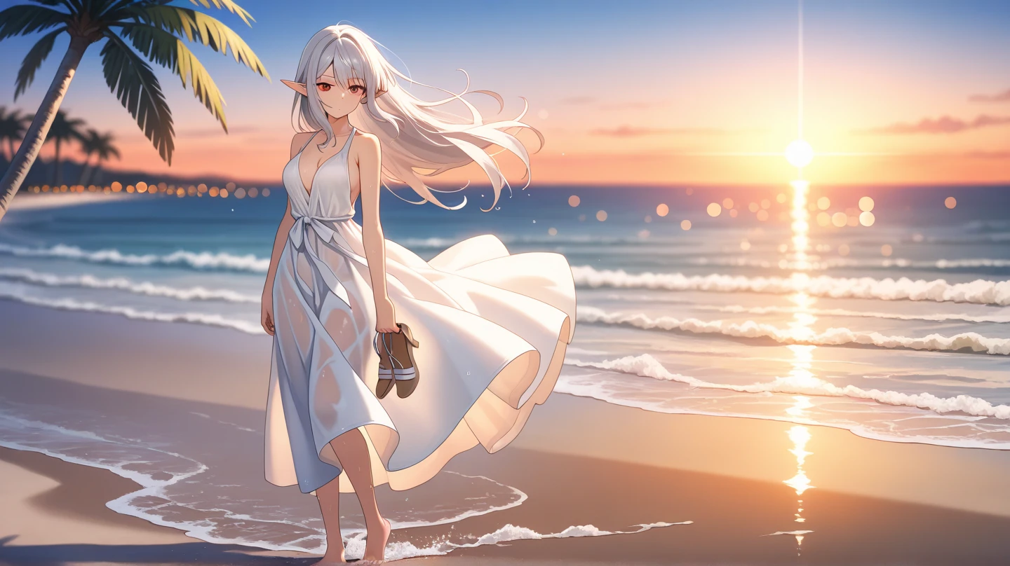 Masterpiece, wide expanse of white sandy beach, serene afternoon, shipwrecks washed up on the shore, wooden boats bobbing gently in the shallows, glass floating balls adding a touch of whimsy, low grass swaying softly in the breeze, bright sunshine painting every surface in golden hues, lighthouse in the distance standing tall and proud, waterconspired palette, high quality, ultra-detailed, realistic, reflecting the tranquility of the scene. Delicate brushstrokes capture the intricate textures of the sand, glass, and wood, bringing the scene to life in stunning detail. The sun casts dynamic light and shadow, illuminating every