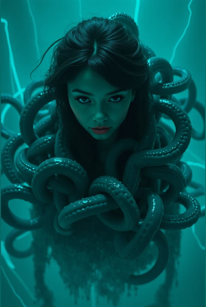 Mila Kunis, 25 years old, in a sheer nightgown, in a trance, being carried by giant slimy eldritch tentacles through a night sky, the tentacles emerging from a UFO, detailed portrait, beautiful detailed eyes, beautiful detailed lips, extremely detailed face, long eyelashes, realistic, cinematic lighting, dramatic shadows, glowing UFO, moody colors, muted tones, gothic, surreal, psychedelic, award winning, 8K, hyperrealistic, photorealistic, masterpiece