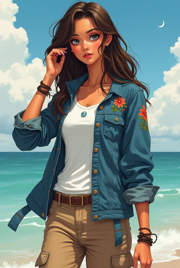 A beautiful portrait of a surfer girl at the beach in a whimsical and colorful circus setting, featuring intricate details and a retro aesthetic, created in the art style of Conrad Roset and Jeremy Lipkin.