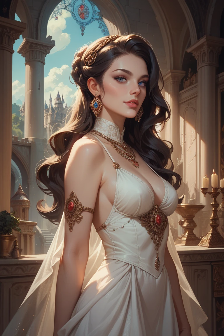 Reinterpreting the ancient Greek sculpture Aphrodite of Cytheria in digital art to create a living goddess, beautifully detailed body and face, beautifully detailed eyes, beautifully detailed mouth, lively facial expression, ideal proportions, large breasts, cleavage, midriff, slim waist, big ass, clear skin, flowing sheer robe, graceful pose, about to take off from a cliff, dramatic lighting, raw and vibrant colors, cinematic composition, digital painting, 8K, ultra detailed, photorealistic, masterpiece