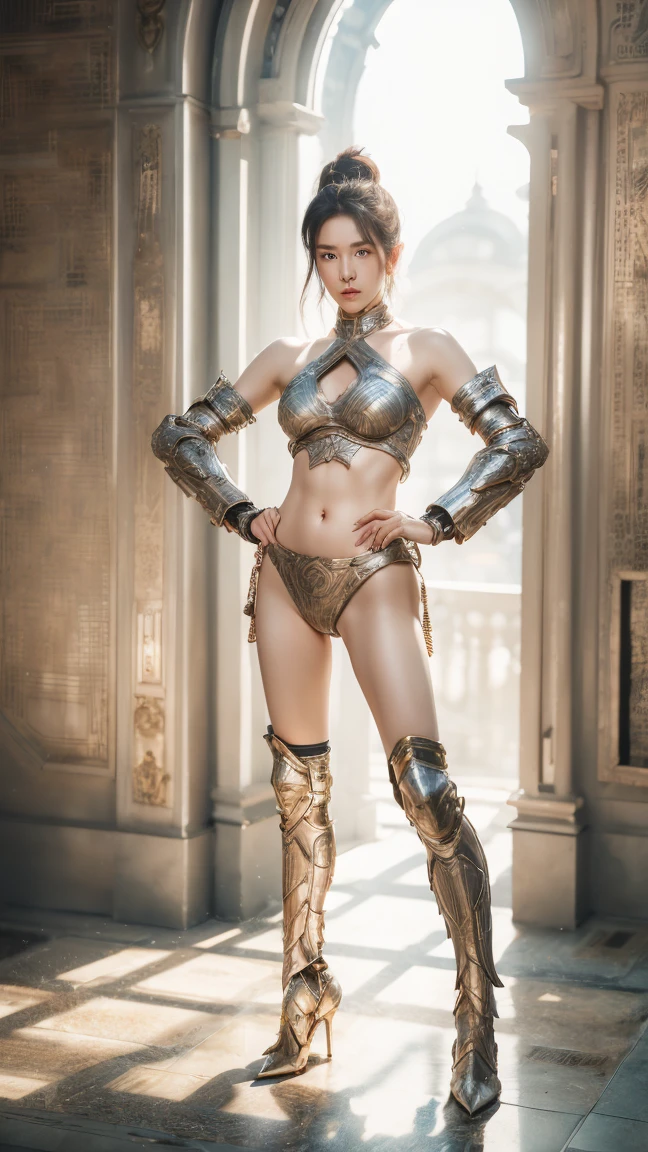 (High resolution, Pixels are perfect, luxurious illustration), (hyper quality, masutepiece, Ethereal: 1.4), (Solo:1.4), (((Very short hair))), ((spiked hair)), ((angry)), pale skin, (((((((muscular))))))), ((thick thighs)), ((Huge breasts)), (((wide hips))), Woman,(((((((Back))))))), (((Looking back))), (Open your legs slightly), Ass, ass forcus,((Butt sticking out pose)), (((((((chinese armor))))))), (Green Armor), ((Leotard)), Extremely detailed , Photorealistic , Very deep eyes, Perfect eyes, wetted skin, (Shiny skin), , ((only male , only boy , gay , gay focus))