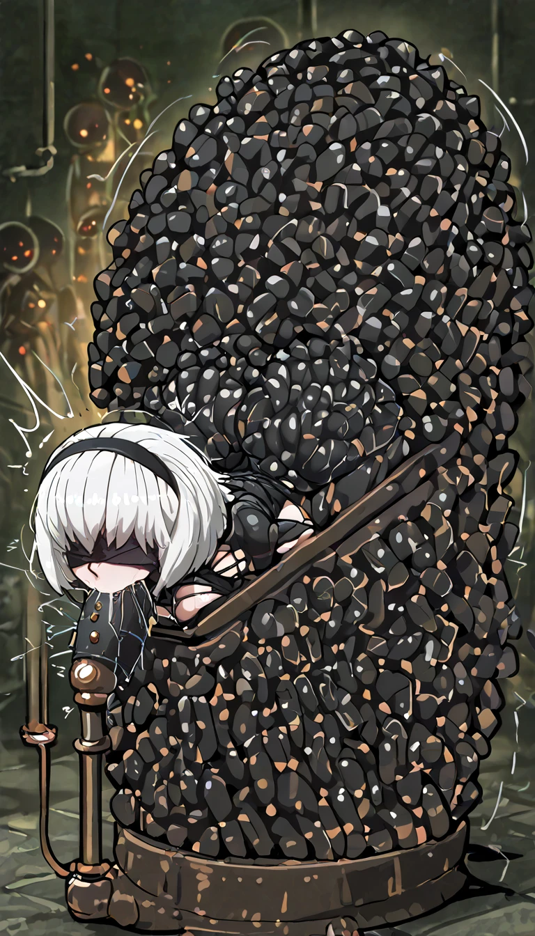 ((masterpiece,best quality)), anime style,
<lora:Trash_Waifu:0.8>, trash can,
Trash Waifu, 1girl, frown, blushing,
1girl, solo, hm2b, (black blindfold, covered eyes:1.2), mole under mouth, clothing cutout, long sleeves, puffy sleeves, juliet sleeves, feather trim, black gloves, <lora:y2b_v2-1:0.7>