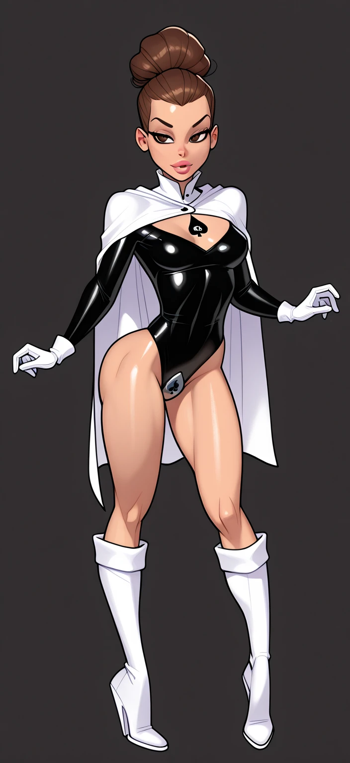((1 supergirl, 22 y.o, Masterpiece, best quality, cinematic lighting, 8k, full body shot, long hair, hourglass body)), (smile:0.85), (realistic background:1.2) maid headdress, maid outfit, black gloves, black thighhighs, high heels