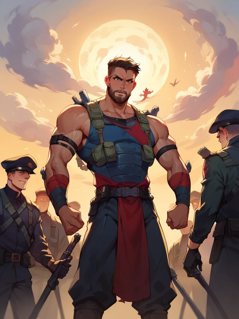 Crie sprites 2d de assets de um heroi, at various angles, he will be a mix of Hercules from Marvel Comics and Kratos from the God of War series of games, he wears a brown and red combat uniform, Coraggioso, determined, fair, but sometimes impetuous, 16K, best qualityer, fully body!