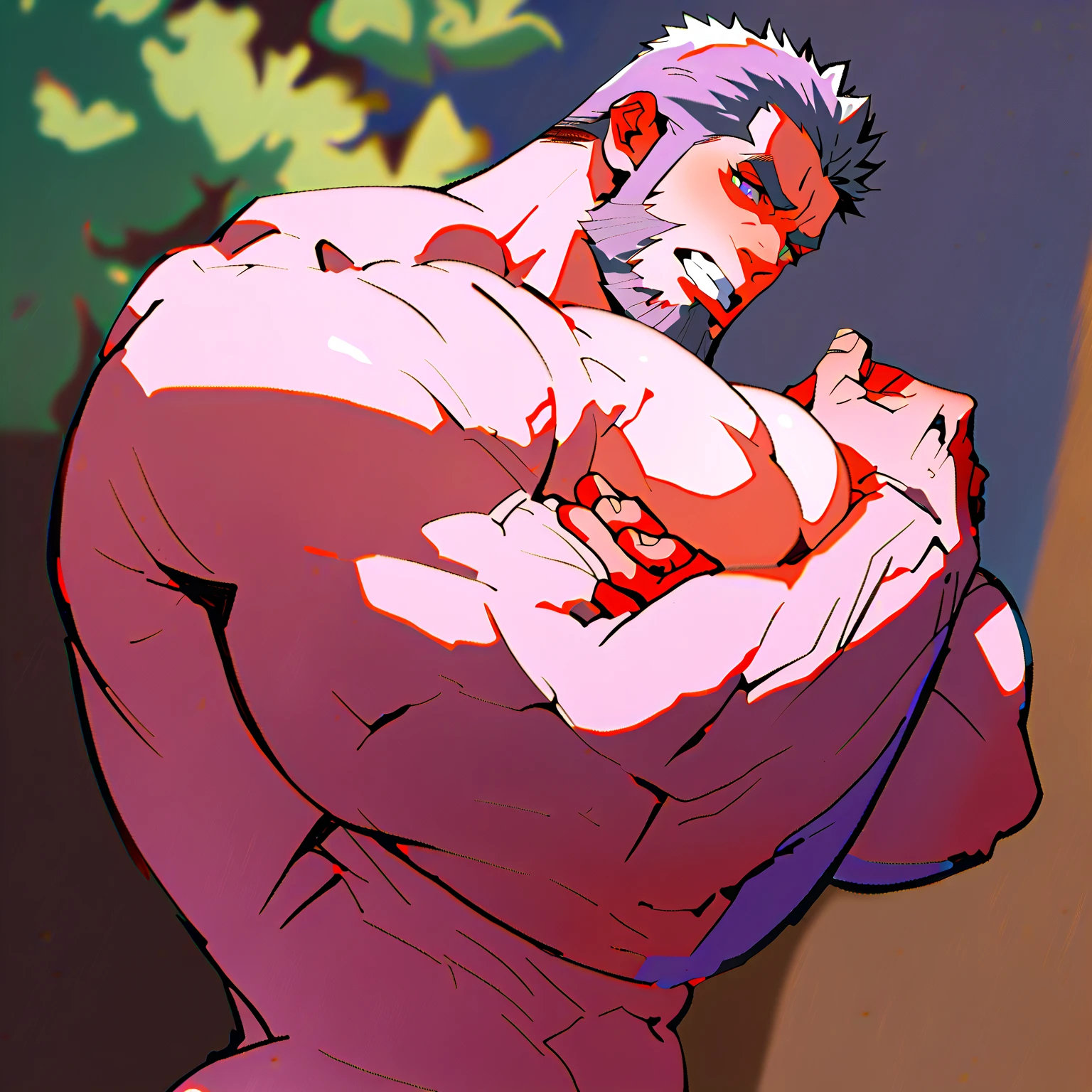Huge muscles,Huge erect penis,White suit,On the roofs of Paris,Cat Ear Suit,Massive ,blushing cheeks