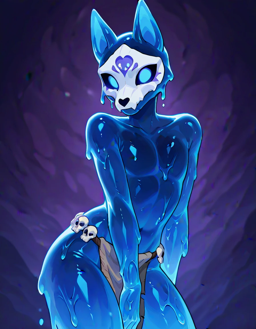 Score_9, score_8_up, score_7_up, , 1girl, solo, kemono style, ranni the witch from Elden Ring, one eye closed, magic symbol on closed eye, (she’s an Anthro furry blue fox girl, fox snout, all blue fox, ):1.4, black nose, wavy hair, cracked skin, all blue blue furry body, extra arms, four arms, doll joints, naked:1.3, pov, human viewer, pov sex, pov viewer is fucking her on a bed, She is on her back, one foot in frame, feet paw,  lack paw pads, 4 toes, viewer is holding her thigh