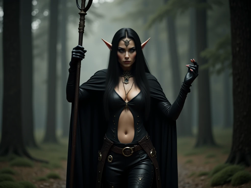 (masterpiece:1;2), (Best quality:1;3), gothic tiefling girl, full length. black hair, Red eyes, slender body, flesh-colored tail, black horns, In the water against the backdrop of a waterfall. Super realistic. Photo quality.