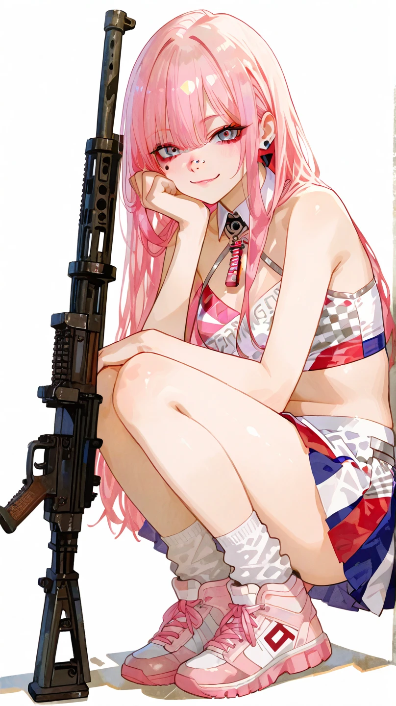 masterpiece, best quality, high resolution, extremely detailed CG, GTA5, 1girl, pink bikini, holding gun, assault rifle, barefoot