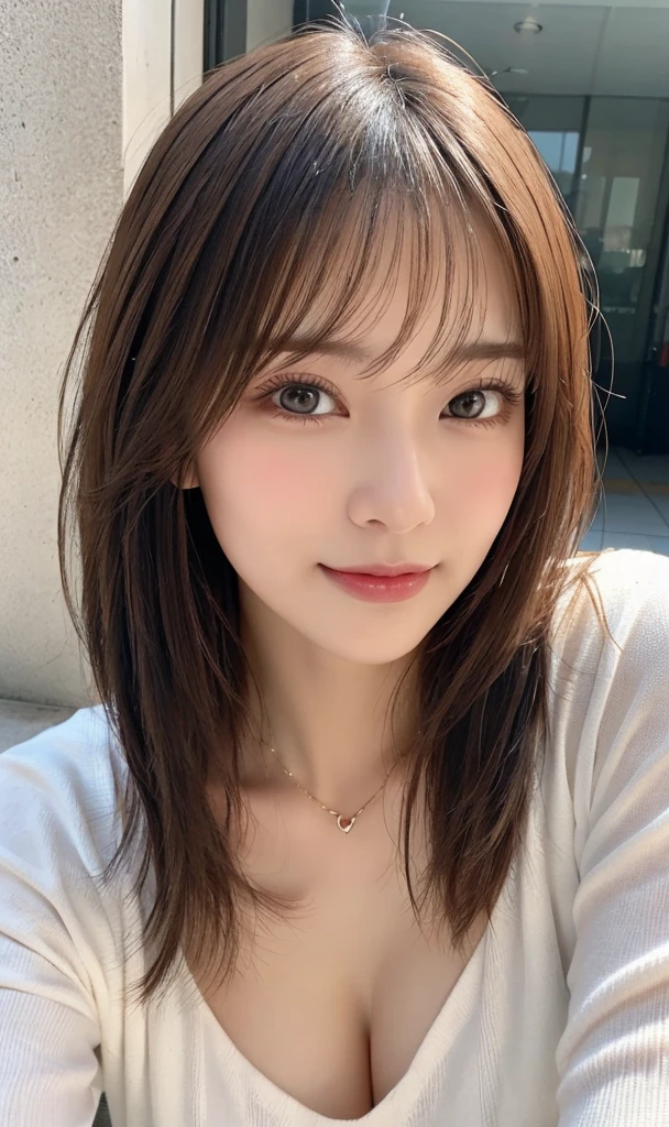 Full Body Angle、((highest quality, 8K, masterpiece: 1.3)), concentrated: 1.2, Cute girl 1,Nipples erect、 Perfect beauty: 1.4,Crisscross V-neck T-shirt, Casual summer short sleeve t-shirt: 1.2,Long sleeve、Randall Color、comics&Text Graphics、Black ruffle-trimmed drawstring zip blouse,1.1, Highly detailed face and skin textures, Fine grain, double eyelid, whitening skin, ,highest quality,Ultra-high resolution,you,1 girl,alone,_Shiny_skin,Iris,necklace,((Brown_length_Wavy_hair)),(lips)),eyelash,Front hair,deal with,compensate,Shiny,pore,skin texture,Large Breasts、smiling face、Front hair、garden、