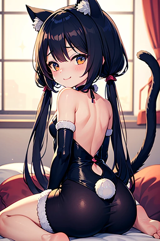 anime artwork, score_9, score_8_up, score_7_up, score_6_up, score_5_up, score_4_up,sparkle \(honkai: star rail\),1girl, twintails, black hair, medium breasts, red eyes, red eyeshadow, ,
, , , , she is 24 years old, , ,horny, , , , style_3, ,,, floox style, grey background,headpat,black cat lingerie, disembodied hand, petting, ,smile, black paw gloves, paws, on knees, cat socks,naughty_face , paw pose, cat tail, fake cat ears