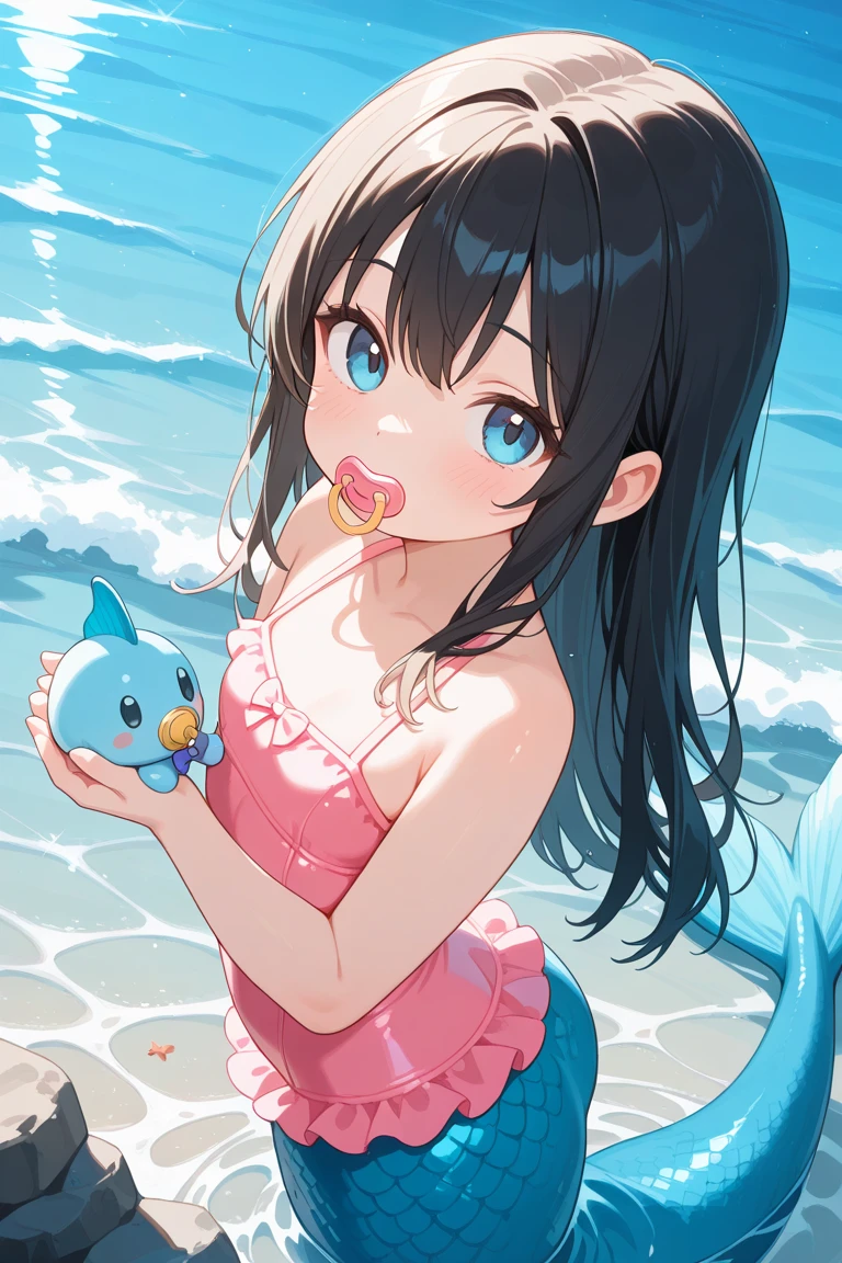 alone, One girl, Yunyun、blush 、View your viewers, Crown braids of the same color as your hair, Red Eyes、hair ornaments, Hair Ribbon, (White and pink bikini)、(Girl riding a dolphin float in the pool)、So wet、(A happy look:1.5)