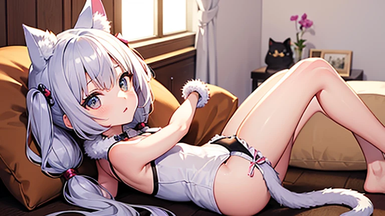anime girl with cat ears and tail in a white bikini, neferpitou, holo is a wolf girl, anime catgirl, white cat girl, cute anime catgirl, seductive anime girl, beautiful anime catgirl, white - haired fox, holo if a wolf girl, wolf ears, attractive cat girl, nyaruko-san, anime moe artstyle