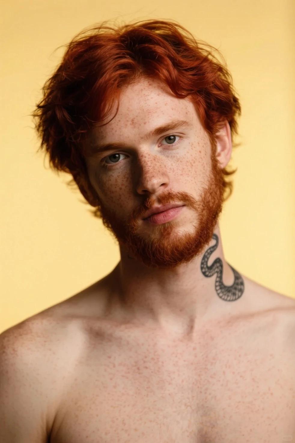 muscular, nude, short red hair, stubble, big pectorals, dramatic lighting, atmospheric, intricate detail, HDR, octane, 8k