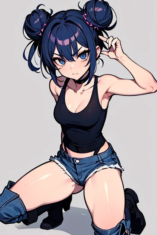 hinata from naruto bring katana and another hand holding a gun, wear sexy crop top and sexy hot mini skirt, upsideboobs, bigboobs, ninja pose, anime, blank background