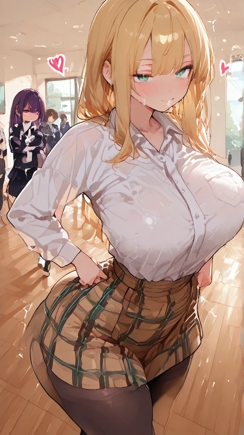 Photo taken from outside the train、Crowded train、Surrounded by office workers、((From below:1.2))、stand with feet apart、 pretty girl, Highest quality、超High resolution、High resolution、Extremely detailed CG、8k unit wallpaper、20-year-old、Beautiful details,Platinum Blonde Hair、(((Super shiny satin panties)))、See-through underwear、(((White and glowing skin、Tie Shirt , Cropped shirt , Pleated skirt , Cleavage ,)))、(Shiny body,:1.5)、 Sweat,Embarrassing、(Ahegao:1.5)、(Sticking out tongue and drooling)、、Huge breasts、Black garter belt、((Vibrating Breasts 1:2))、Huge dildo in pantieassage your own breasts、nsfw