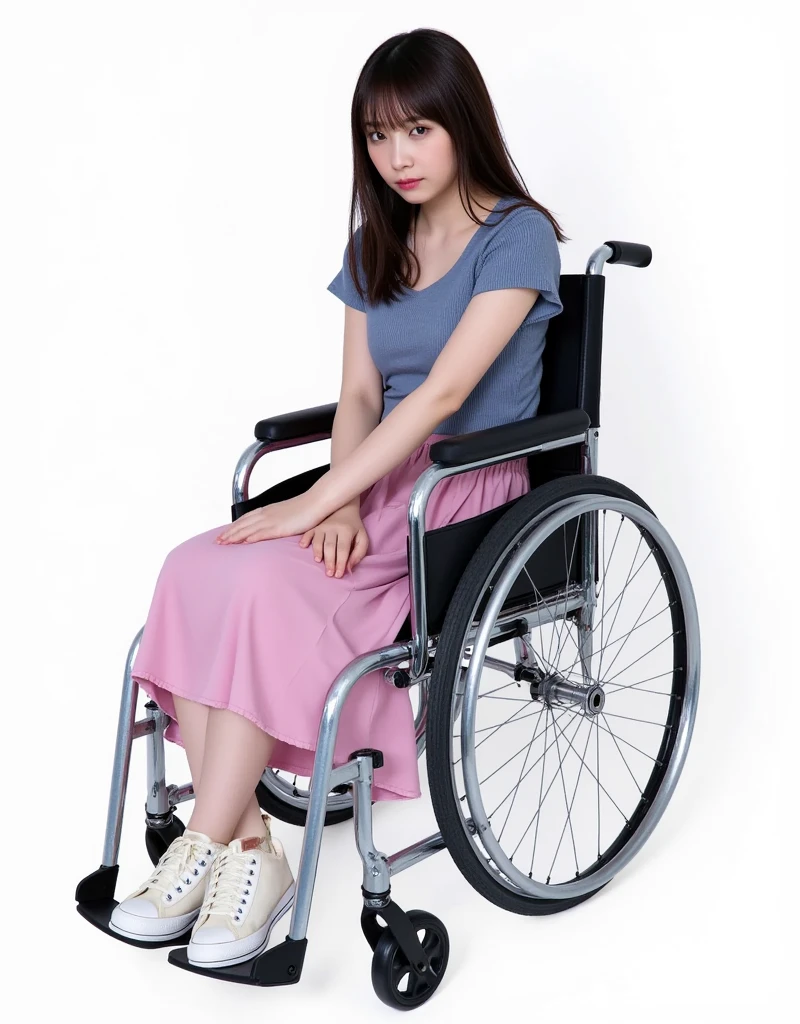 The girl with paralysis in her lower body is in a wheelchair，very thin legs，Bigboobs，Thin stature